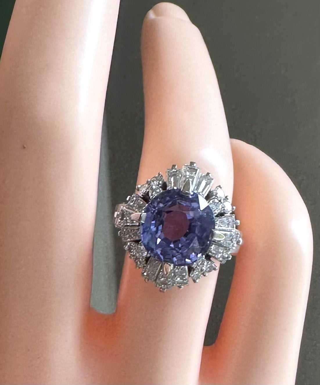 Unheated 5.65ct Purple Blue Sapphire No Heat Plat & Diamond Ring - Stunning!
