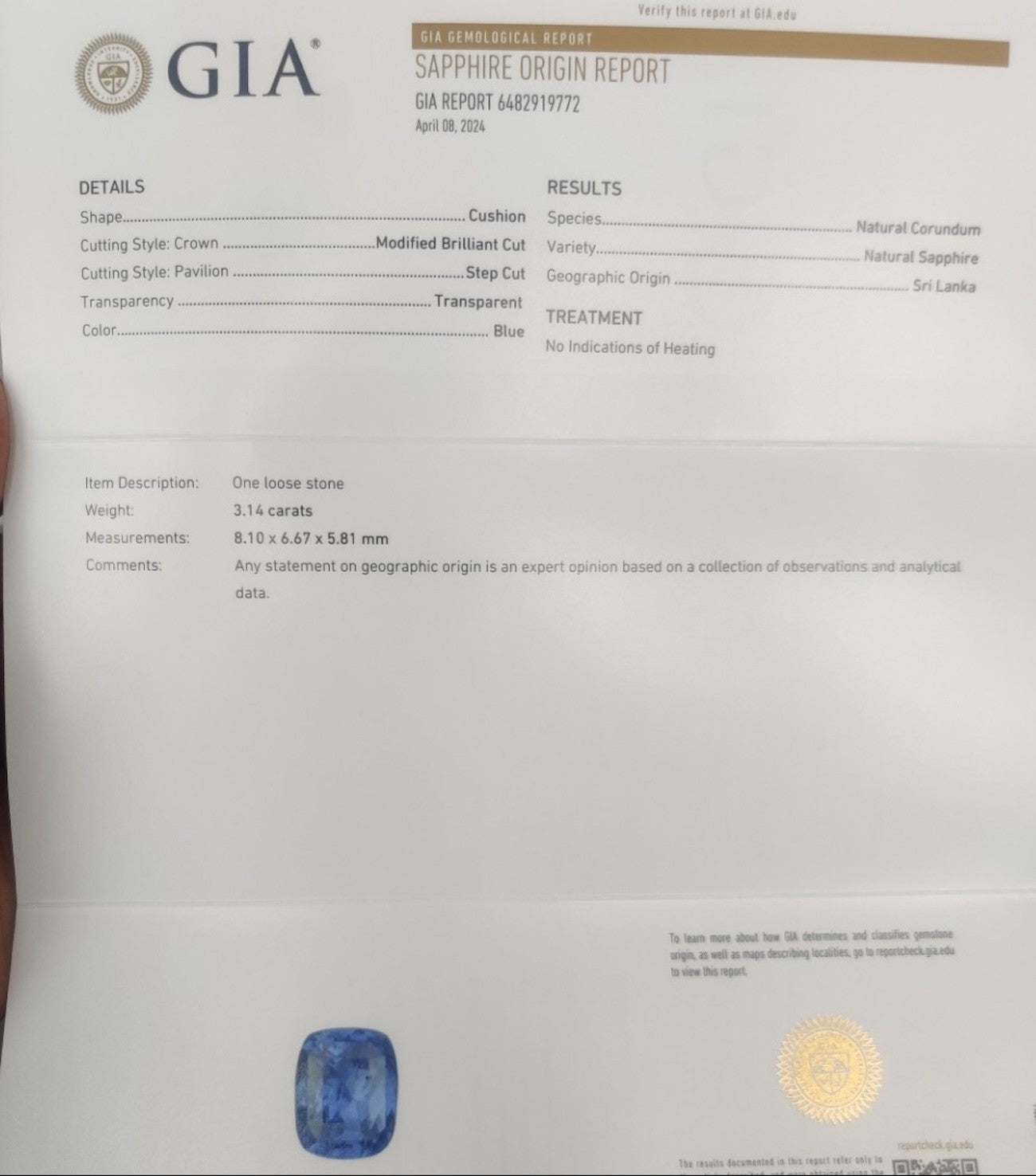 Unheated 3.14ct Blue Sapphire Platinum & Diamond Ring GIA