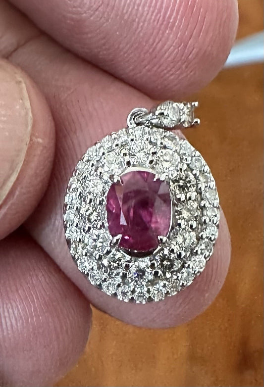 A Superb Unheated No Heat 1.21ct Burma Ruby & Diamond Pendant & GIA Certificate