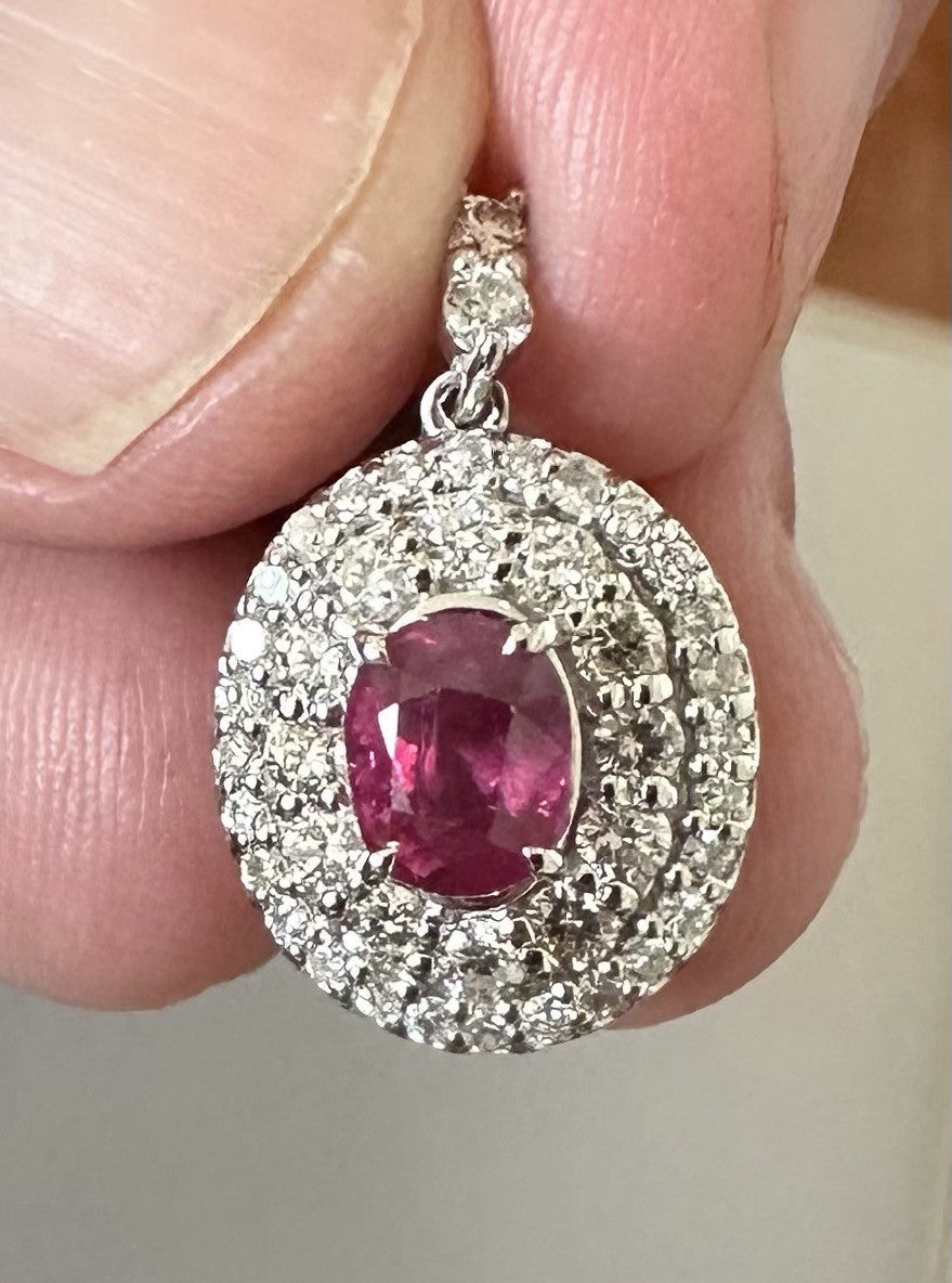 A Superb Unheated No Heat 1.21ct Burma Ruby & Diamond Pendant & GIA Certificate