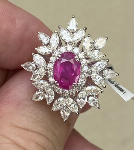 Beautiful Unheated No Heat 2.20ct Burma Ruby & Diamond Ring GIA Cert