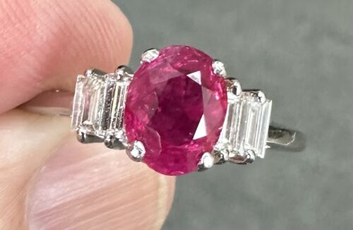 A Superb Unheated No Heat 1.73ct Burma Ruby & Diamond Ring GRS Cert