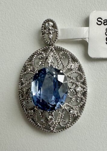 A Wonderful 8.00ct  Sri Lanka Sapphire & Diamond 18k Pendant