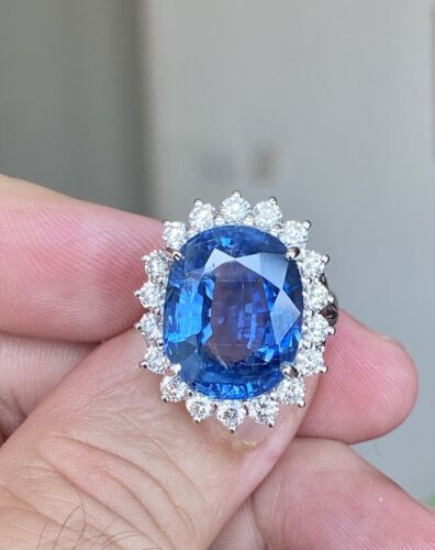 Sensational Unheated No Heat 14.14ct Burma Blue Sapphire & Diamond Rin