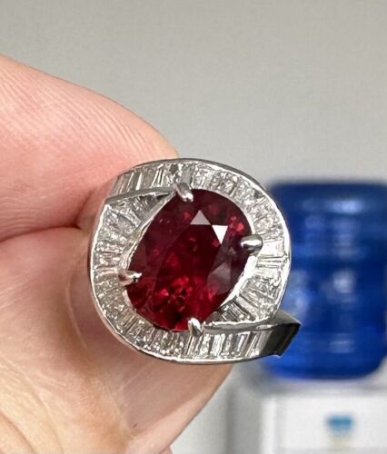 A Sensational 3.07ct ‘Pigeon’s  Blood’ Ruby & Diamond Plat Ring