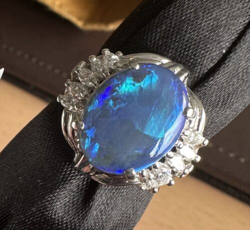 Exquisite 4.98ct Australian Black Opal & Diamond Platinum Ring