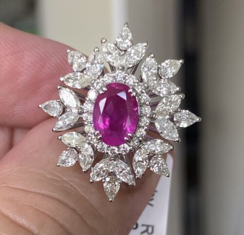 Beautiful Unheated No Heat 2.20ct Burma Ruby & Diamond Ring GIA Cert