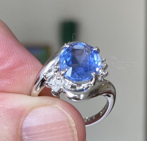 Sensational Unheated 3.91ct Blue Sapphire Platinum & Diamond Ring GIA