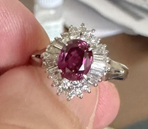 An Exquisite Unheated No Heat 1.11ct Thai Ruby & Diamond Platinum Ring