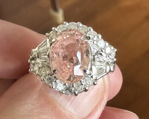 A Magnificent No Heat Unheated 6.04ct Padparadscha Sapphire Ring GRS