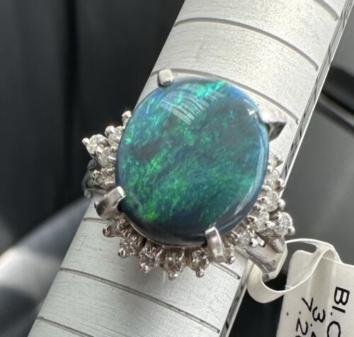 Exquisite 3.42ct Australian Black Opal & Diamond Platinum Ring