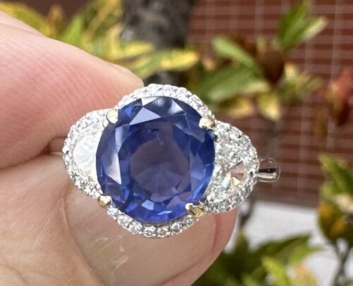 Magnificent Unheated Burma No Heat 5.25ct  Blue Sapphire Ring GIA Cert