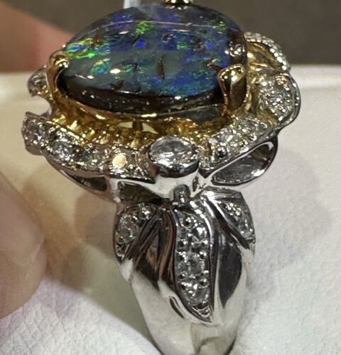 Exquisite 3.75ct Australian Black Opal & Diamond Platinum/18k Ring