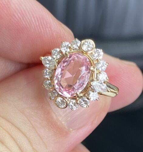 Sensational Unheated 2.19ct Padparadscha Sapphire & Diamond Ring AIGS