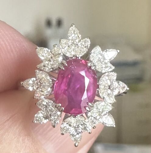 Beautiful Unheated No Heat 1.70ct Burma Ruby & Diamond Ring GIA Cert