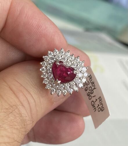 Wonderful Unheated 2.09ct Burma Ruby & Diamond Plat Ring Lotus Cert