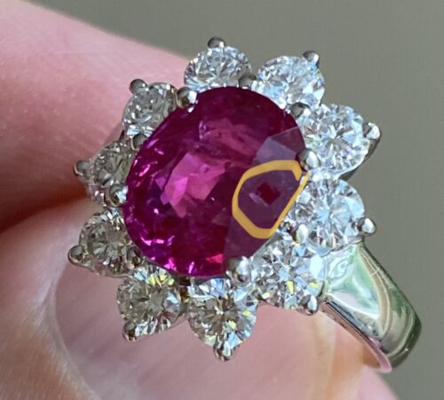 An Important Unheated Burma 3.11ct Ruby & Diamond Ring GRS Cert