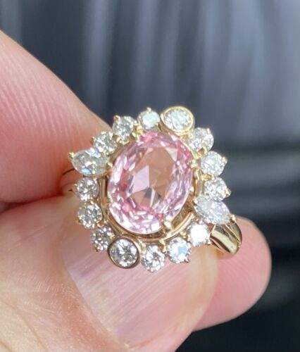 Sensational Unheated 2.19ct Padparadscha Sapphire & Diamond Ring AIGS