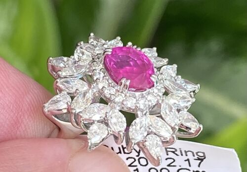 Beautiful Unheated No Heat 2.20ct Burma Ruby & Diamond Ring GIA Cert