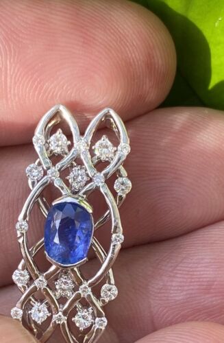 Beautiful Unheated No Heat 1.31ct Burma Blue Sapphire & Diamond Pendan