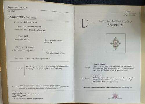 A Magnificent No Heat Unheated 5.83ct Padparadscha Sapphire & Diamond