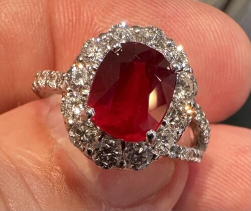 Sensational Unheated No Heat 3.00ct Pigeon’s Blood Ruby Ring GRS