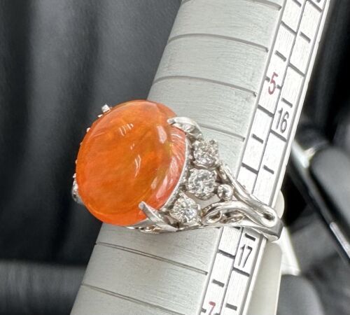 Delightful 5.00ct Mexican Fire Opal & Diamond Platinum Ring