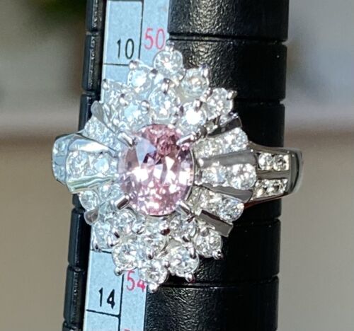 Sensational Unheated 1.05ct Padparadscha Sapphire & Diamond Ring GIA