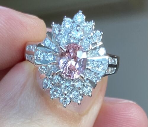 Sensational Unheated 1.05ct Padparadscha Sapphire & Diamond Ring GIA