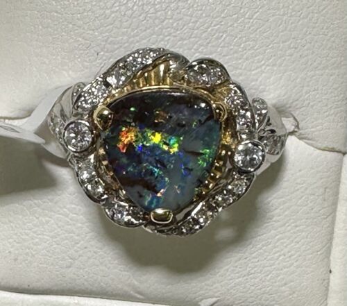 Exquisite 3.75ct Australian Black Opal & Diamond Platinum/18k Ring