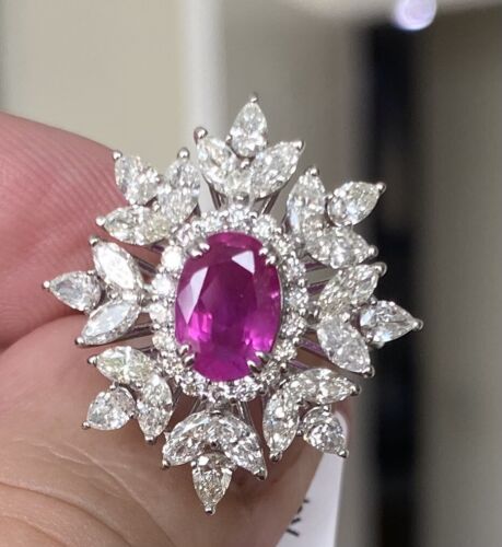 Beautiful Unheated No Heat 2.20ct Burma Ruby & Diamond Ring GIA Cert