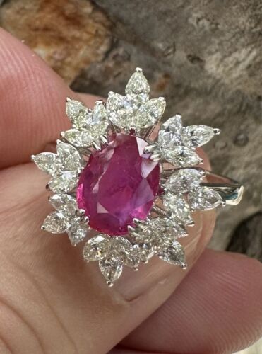 Beautiful Unheated No Heat 1.70ct Burma Ruby & Diamond Ring GIA Cert