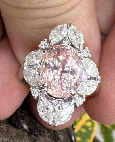 A Magnificent No Heat Unheated 5.83ct Padparadscha Sapphire & Diamond