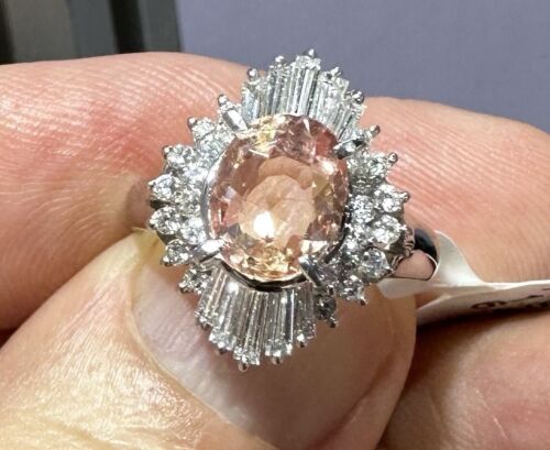 Exquisite Unheated No Heat 1.82ct Padparadscha Sapphire Platinum Ring