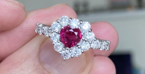 A Magnificent Unheated No Heat 1.02ct Burma Ruby & Diamond Ring GIA