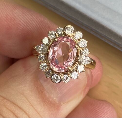 Sensational Unheated 2.19ct Padparadscha Sapphire & Diamond Ring AIGS