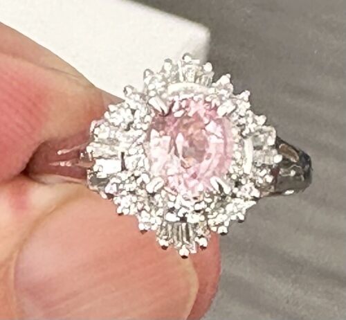 Exquisite Unheated No Heat 1.05ct Padparadscha Sapphire Platinum Ring