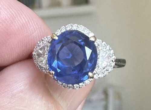 Magnificent Unheated Burma No Heat 5.25ct  Blue Sapphire Ring GIA Cert