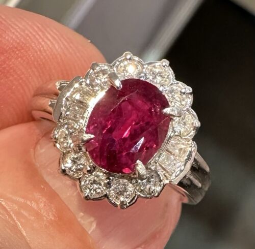 Exquisite 2.11ct Ruby & Diamond Platinum Ring GIA