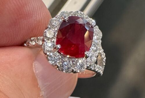 Sensational Unheated No Heat 3.00ct Pigeon’s Blood Ruby Ring GRS