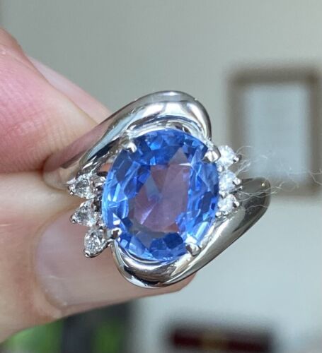 Sensational Unheated 3.91ct Blue Sapphire Platinum & Diamond Ring GIA