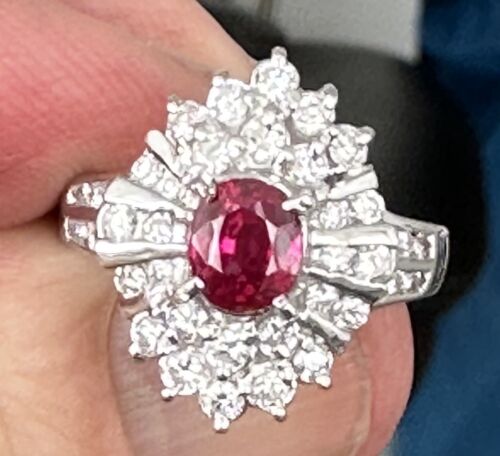 A Magnificent Unheated Burma 1.36ct Pigeon’s Blood Ruby & Dia Ring GRS