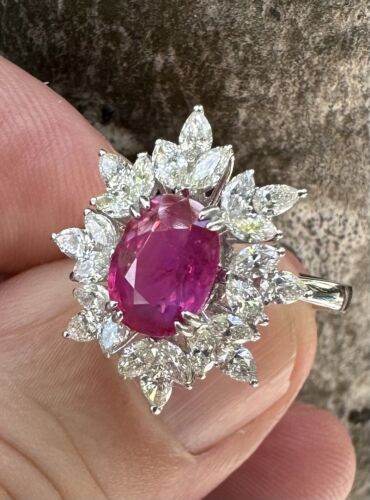 Beautiful Unheated No Heat 1.70ct Burma Ruby & Diamond Ring GIA Cert