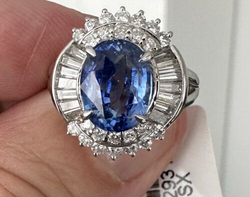 Exquisite 3.74ct Sri Lanka Blue Sapphire & Diamond Platinum Ring