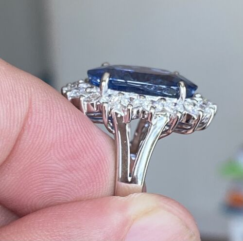 Sensational Unheated No Heat 14.14ct Burma Blue Sapphire & Diamond Rin