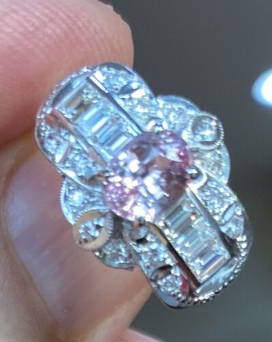 Extraordinary Unheated 1.23ct Padparadscha Sapphire & Diamond Ring GIA