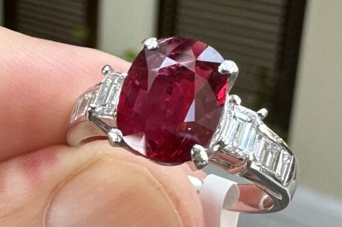 Sensational Unheated No Heat 3.21ct Pigeon’s Blood Ruby Ring Lotus C