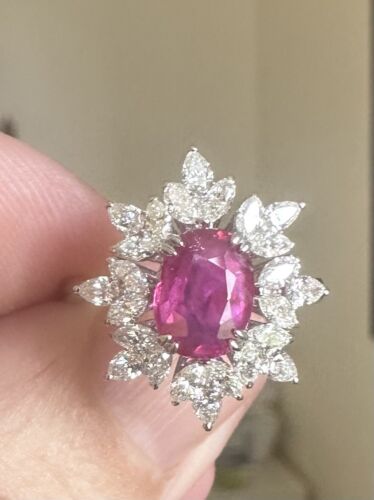 Beautiful Unheated No Heat 1.70ct Burma Ruby & Diamond Ring GIA Cert