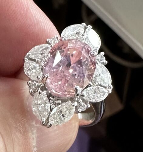 A Magnificent No Heat Unheated 5.83ct Padparadscha Sapphire & Diamond