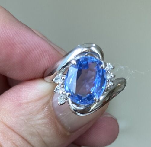 Sensational Unheated 3.91ct Blue Sapphire Platinum & Diamond Ring GIA